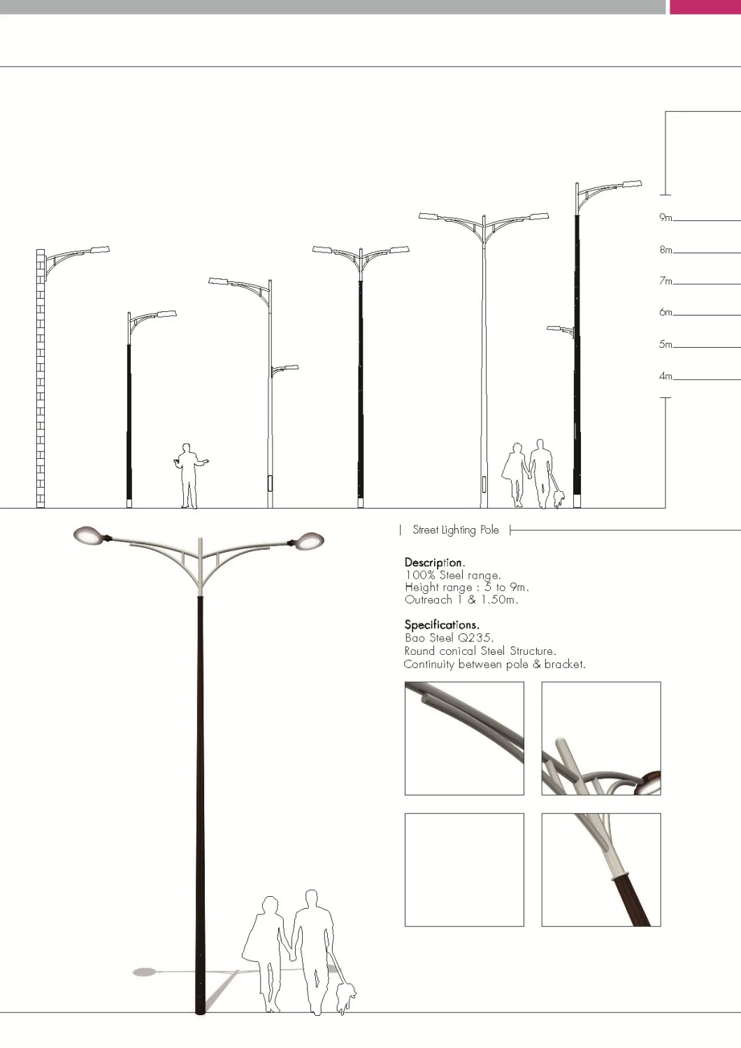 Galvanized LED Street Lighting Pole Customized Steel Pole